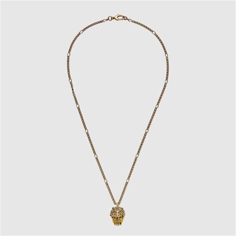 gucci 412885 j1d50 9074|GUCCI Crystal Lion Head Necklace Gold/White .